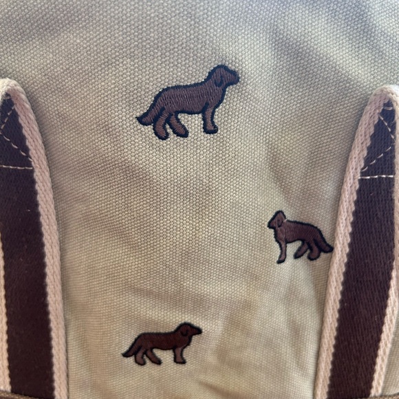 LL Bean, embroidered tan canvas mini tote, with dogs - Picture 3 of 4
